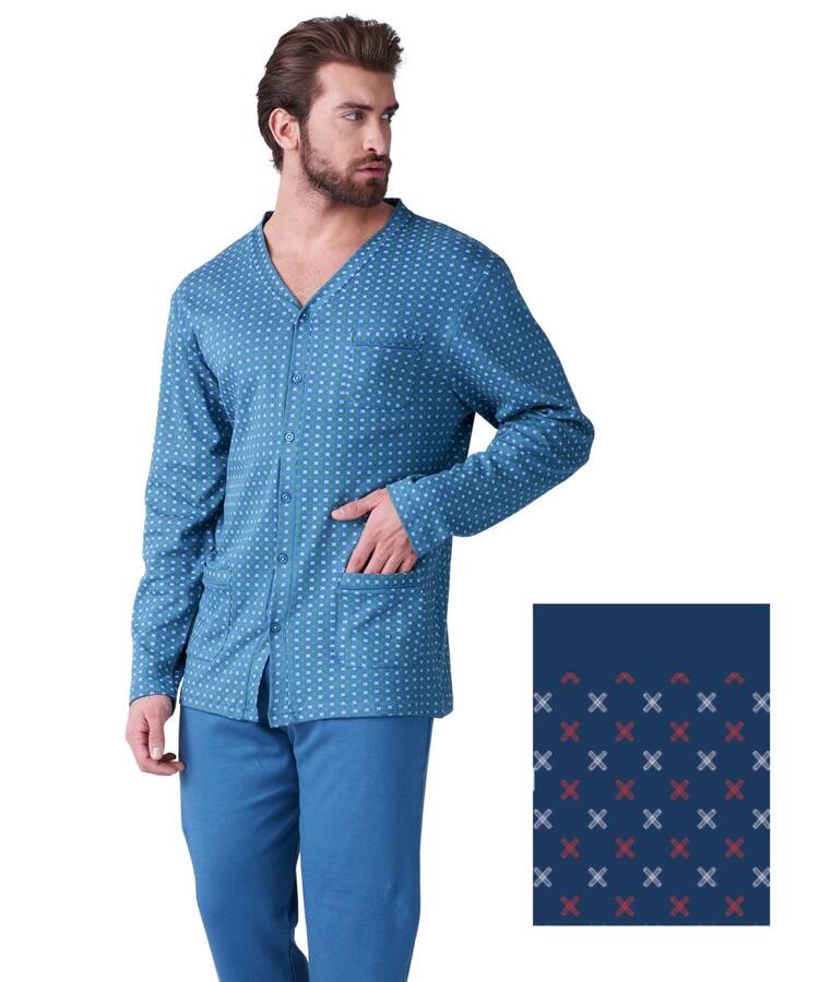 Pigiama uomo aperto in jersey di cotone caldo Karelpiu' KF9325 KarelPiù