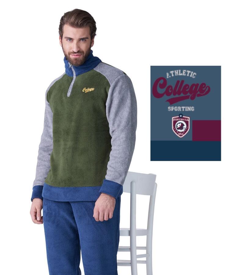 Pijama de hombre con cremallera en cálido forro polar coral Karelpiu' KF9369 KarelPiù