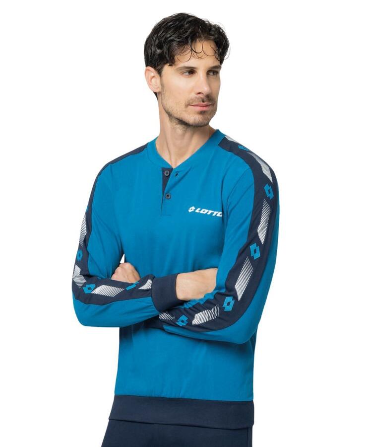 Pigiama uomo lungo a serafino in jersey di cotone Lotto LP1217 Lotto