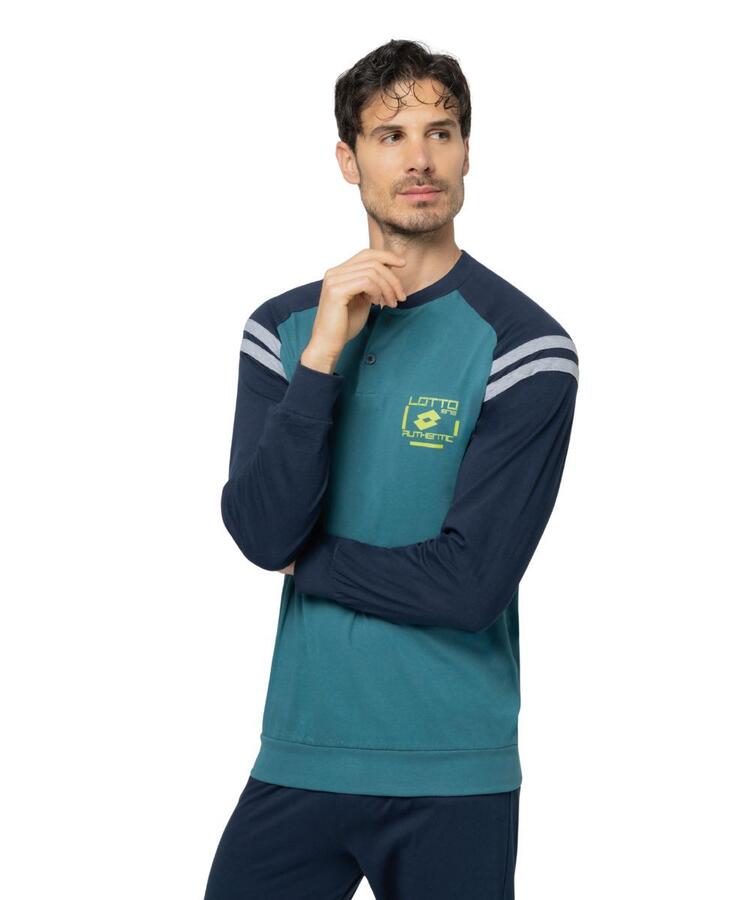 Pigiama uomo lungo a serafino in jersey di cotone Lotto LP1220 Lotto