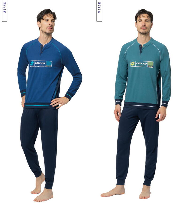 Pigiama uomo lungo a serafino in jersey di cotone Lotto LP1225 Lotto