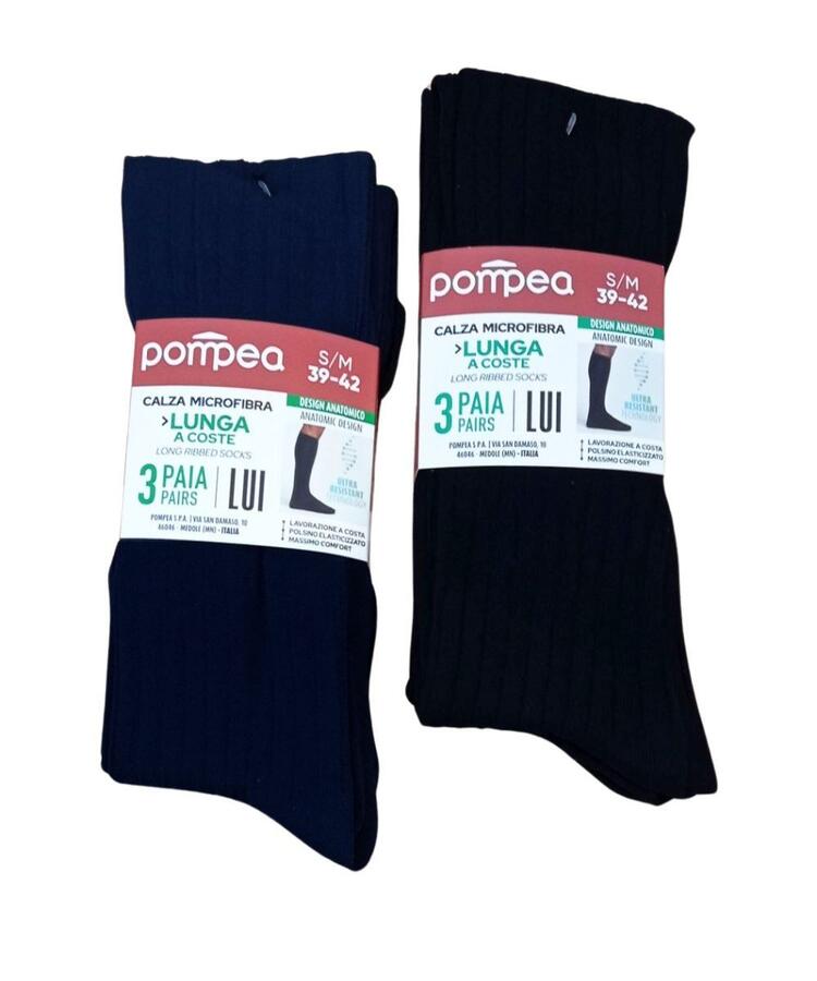 POMPEA 510096 LANGE GERIPPTE MIKROFASER-SOCKEN FÜR HERREN (3 PAAR) Pompea