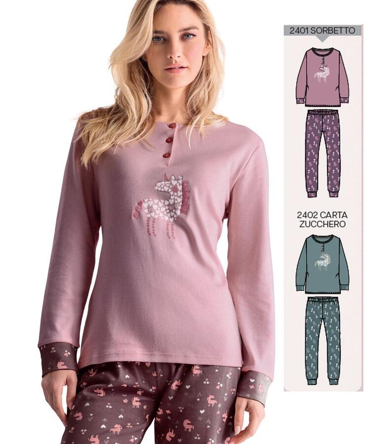 Pigiama donna in jersey di cotone caldo Infiore Magic MGC652824 Infiore