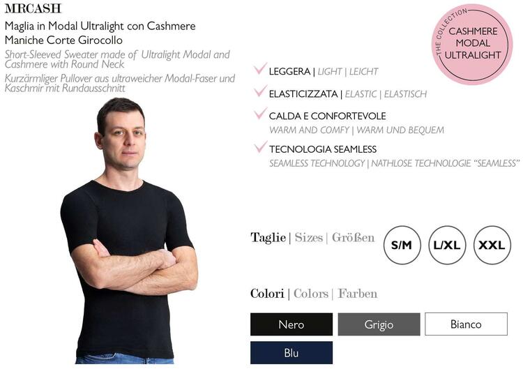 Maglia uomo girocollo a manica corta in cashmere ultralight Prisco Mr Cash Prisco