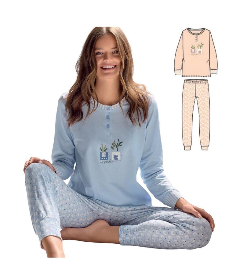 Infiore Mosaic MSC654289 Women's Long-Sleeved Cotton Jersey Pajamas Infiore