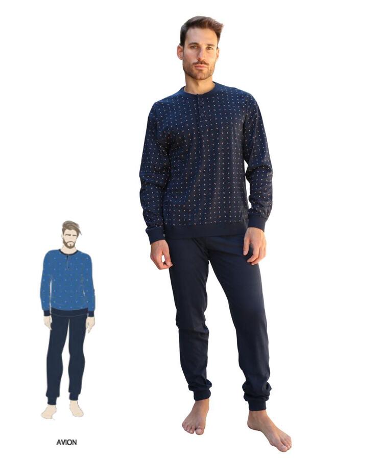 Pigiama uomo lungo in jersey di cotone Nottingham NPA552 Nottingham