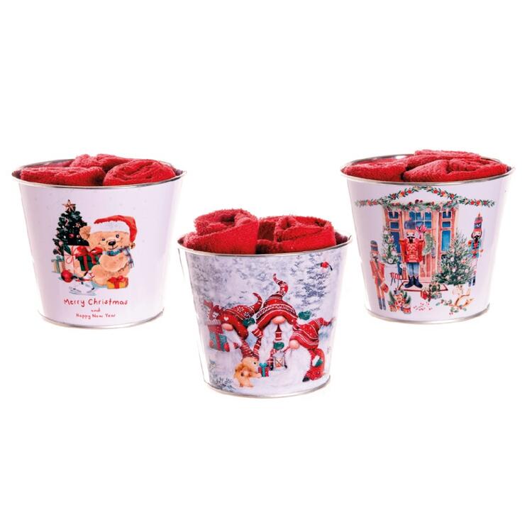 SET 3 LAVETTE NATALE WONDERLAND IN CONTENITORE LATTA SOPHIE MAISON