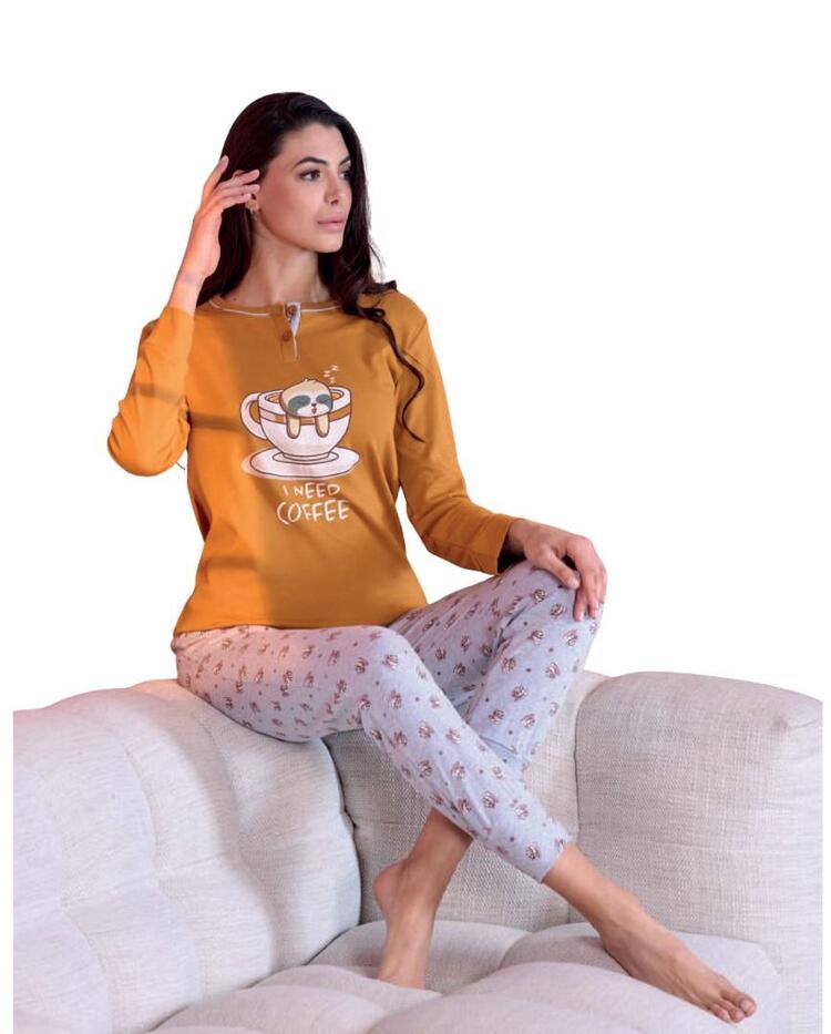 Pigiama donna in jersey di cotone caldo Oro Nero OD465 ORONERO