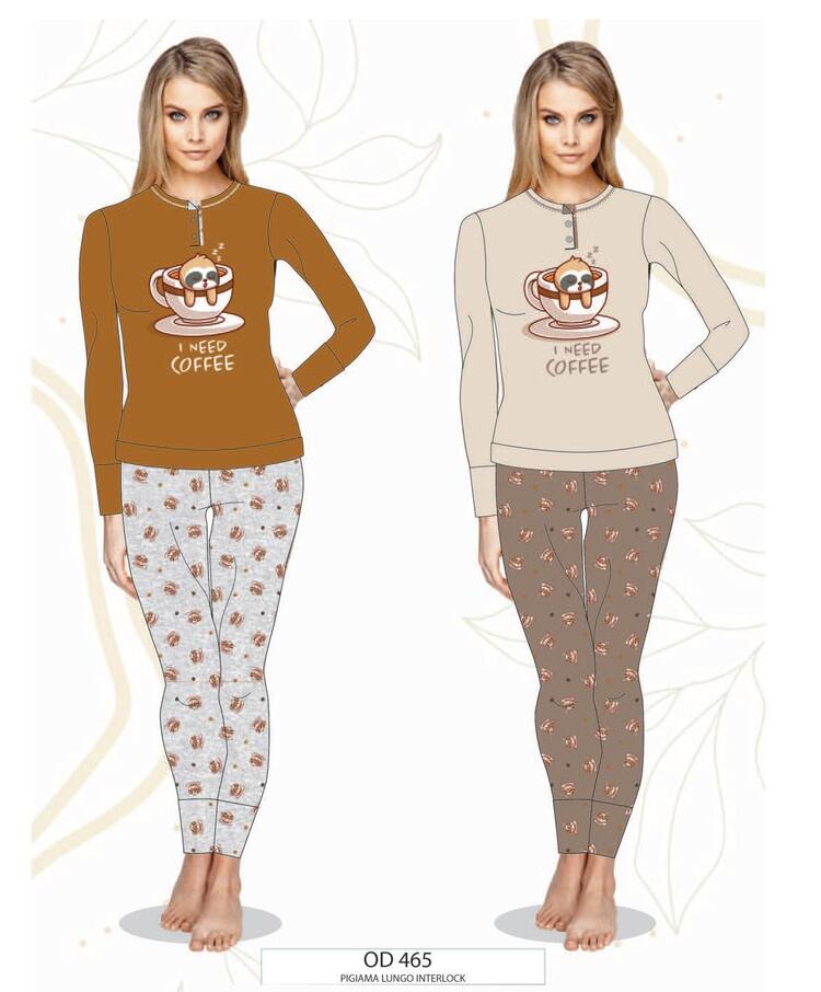 Pigiama donna in jersey di cotone caldo Oro Nero OD465 ORONERO