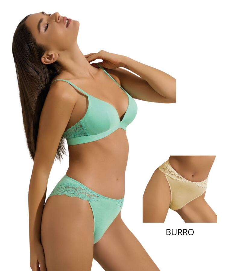 Completo donna con triangolo imbottito in bamboo e pizzo con brasiliana Pura P0843C PURA