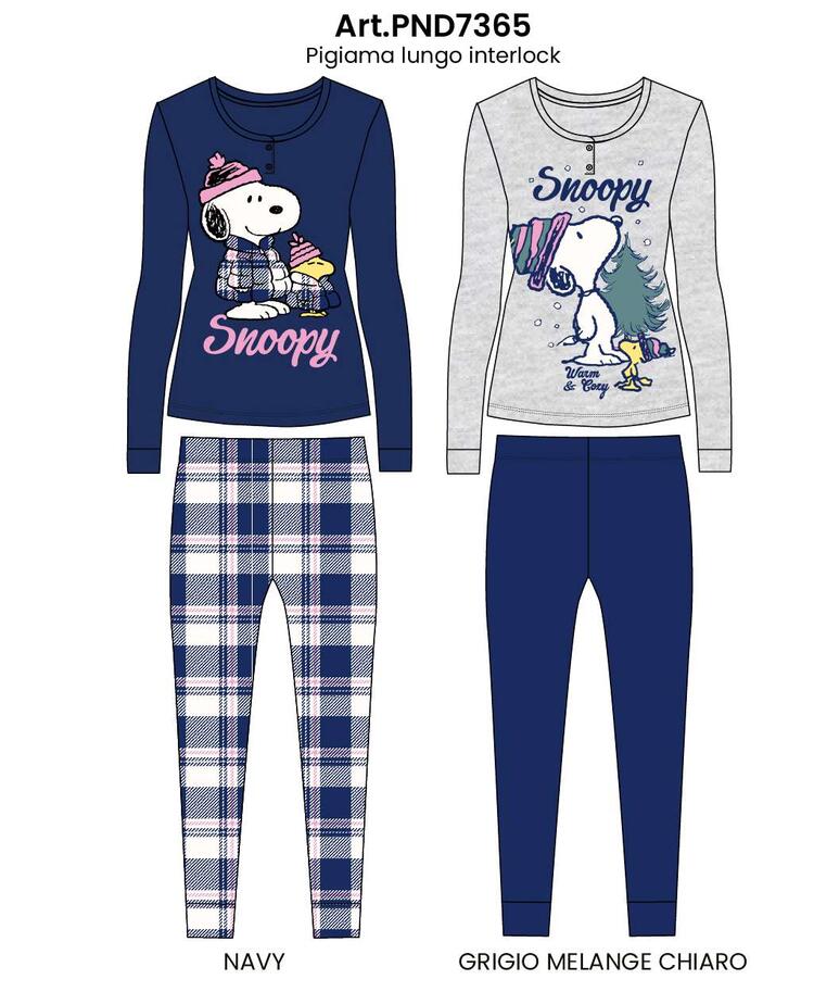 Snoopy PND7365 Women's Warm Cotton Jersey Pyjamas SNOOPY