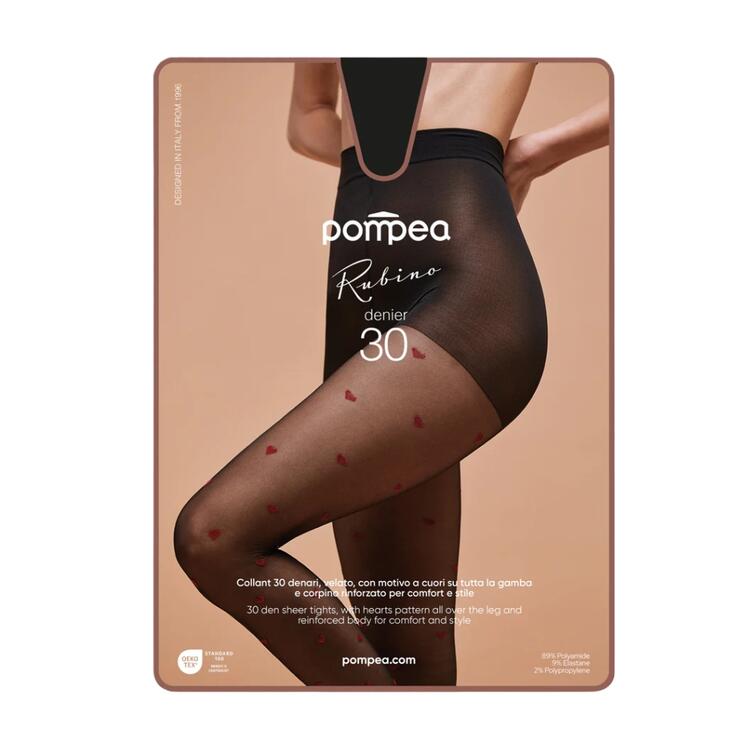 COLLANT DONNA 40DEN CON MOTIVO CUORI A CONTRASTO POMPEA RUBINO Pompea