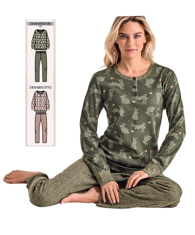 Pigiama donna in jersey di cotone caldo Infiore Rabbits RBB652841 Infiore