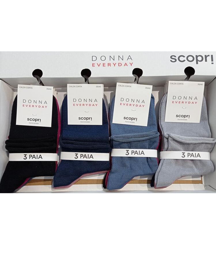 Calzino corto donna taglio vivo in cotone elasticizzato Scopri Ribes (3 PAIA) Scopri Calze