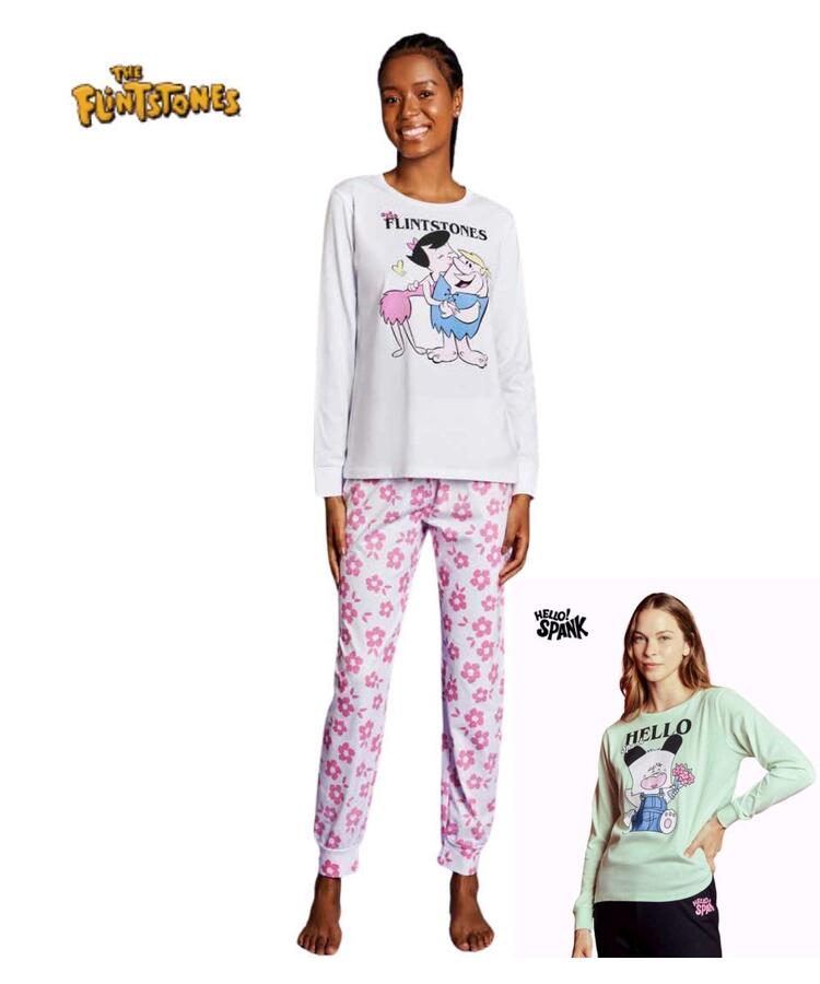 Pigiama donna a manica lunga in jersey di cotone Hello Spank e The Flinstones SFD3834 FLINSTONES
