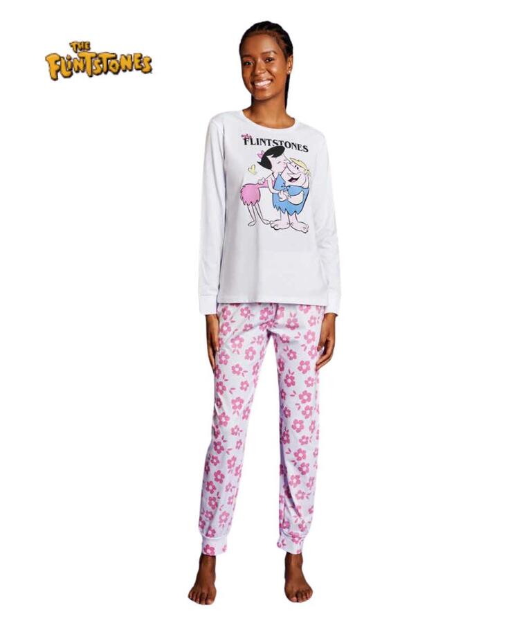 Pigiama donna a manica lunga in jersey di cotone Hello Spank e The Flinstones SFD3834 FLINSTONES