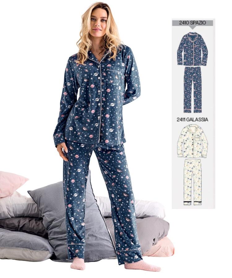 Pigiama donna aperto in caldo micro-pile coral Infiore Space Trip SPC652845 Infiore