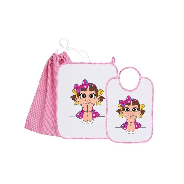 SET 3 PEZZI BAVAGLINO, ASCIUGAMANO E SACCHETTO ASILO BAMBINO SIGGI  Siggi