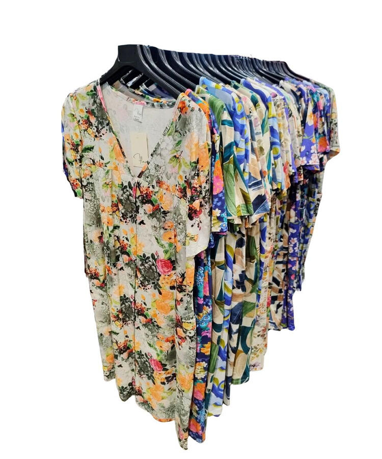 ABITO DONNA  A  MANICHE CORTE IN JERSEY DI COTONE FLORA V138  FLORA