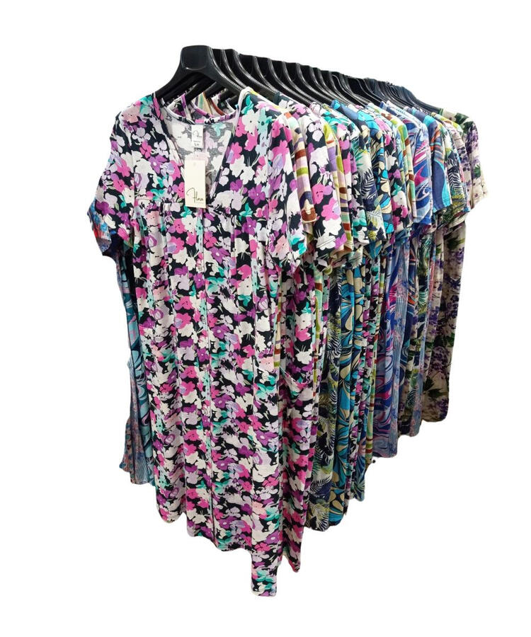 ABITO DONNA  A  MANICHE CORTE IN JERSEY DI COTONE FLORA V138  Aertre