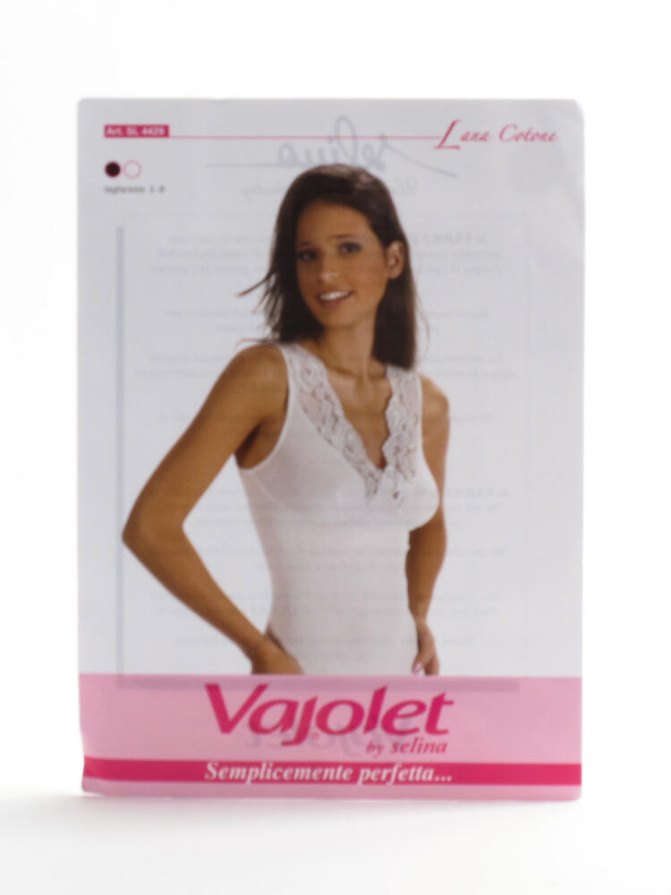Canotta spalla larga donna lana cotone scollo v con pizzo e forma seno Vajolet 4429 Vajolet