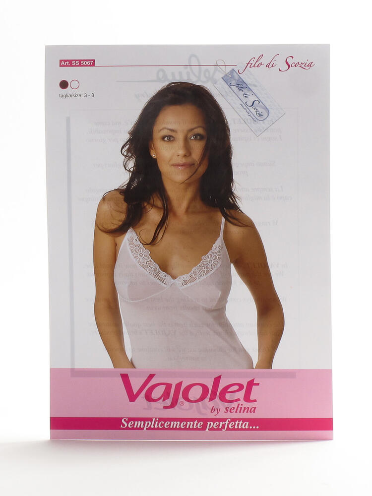 Canotta spalla stretta donna in filo di scozia con macramè e forma seno Vajolet 5067 Vajolet
