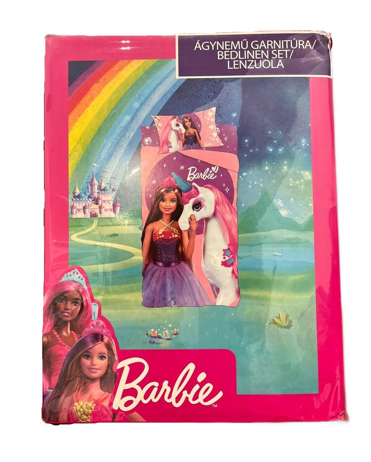 COMPLETO LETTO BAMBINA COTONE STAMPA BARBIE UNICORNO 1 PIAZZA BARBIE