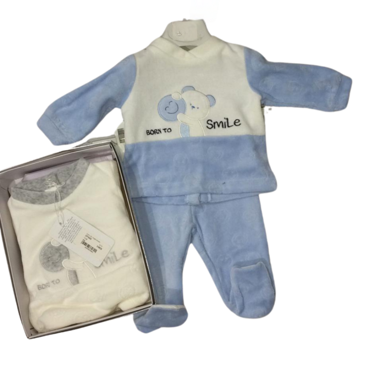 Newborn chenille set Size: 0, 1, 3 Months Color: Light Blue and Milk Pastello