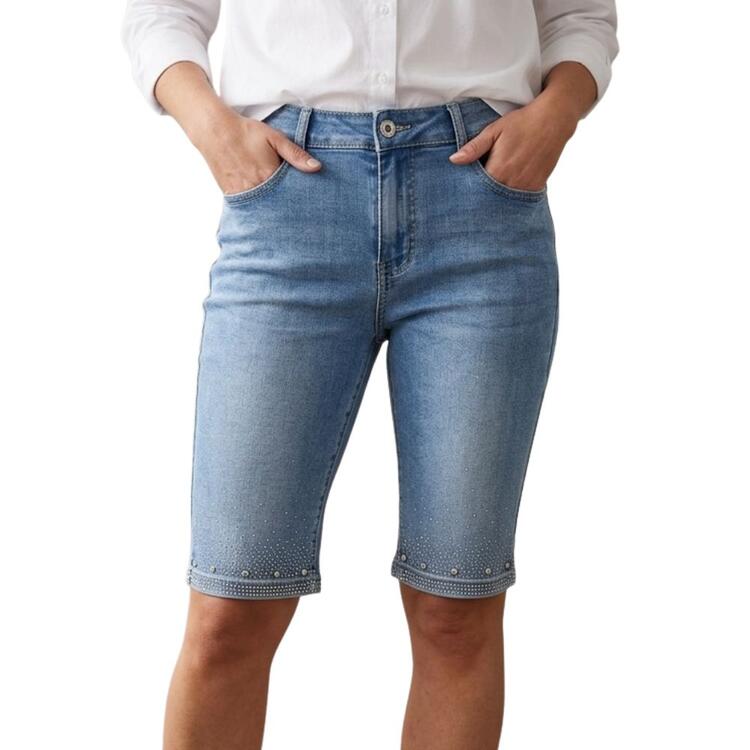 BERMUDA JEANS DONNA CON STRASS FLORA CY1557 FLORA