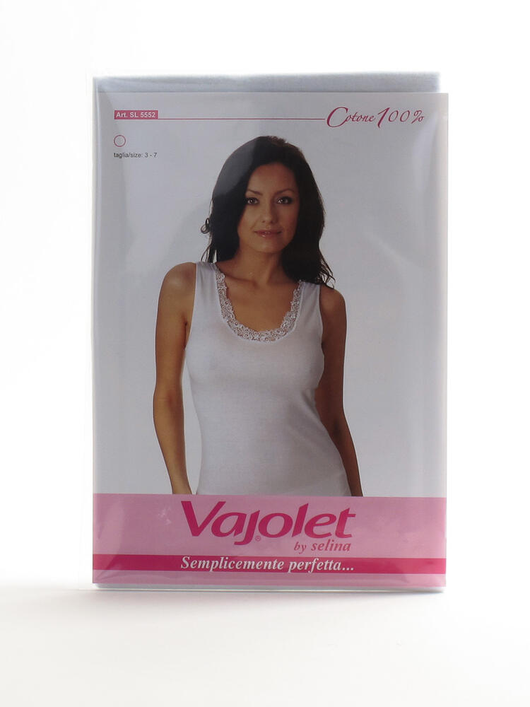 Canotta spalla larga donna in cotone con macramè ondulato Vajolet 5552 Vajolet