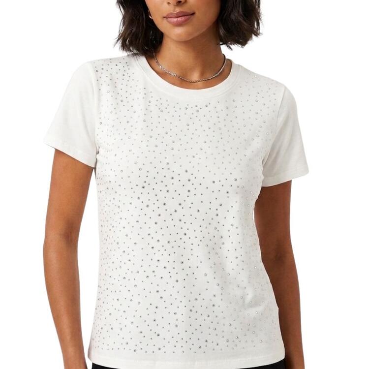 T-SHIRT DONNA MANICA CORTA CON STRASS FLORA FL5017 FLORA