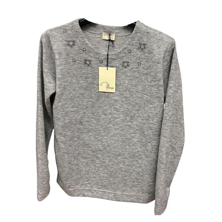 MAGLIA DONNA GIROCOLLO CON DECORO STRASS FLORA 2545 FLORA