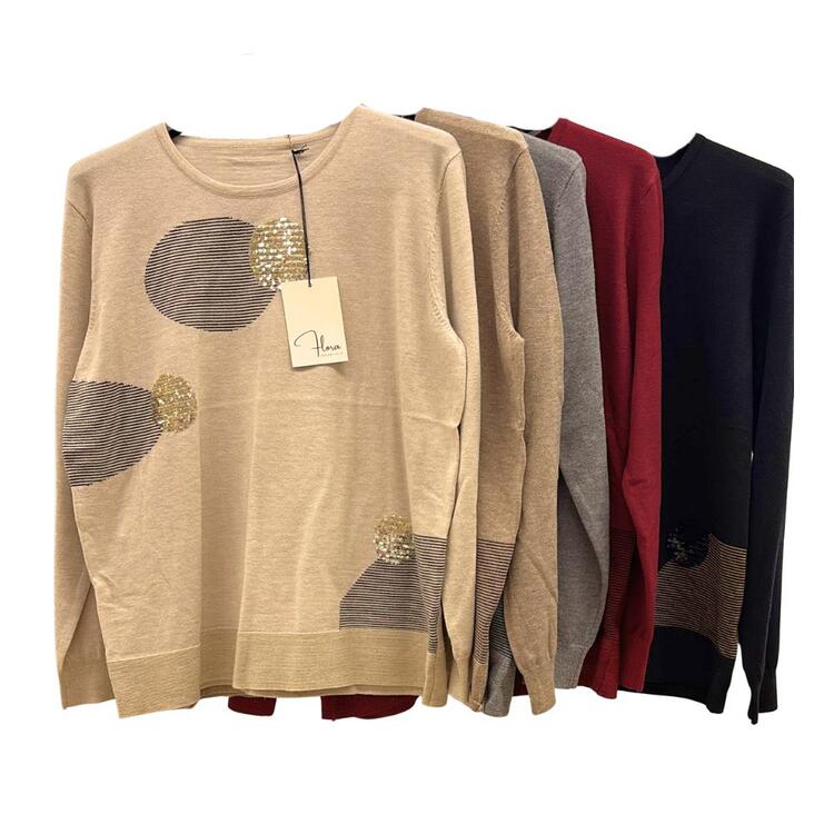 MAGLIONCINO DONNA CON APPLICAZIONI E PAILLETTES FLORA FL4001 FLORA