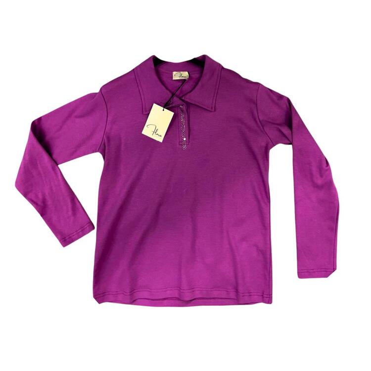 POLO DONNA MANICA LUNGA CON STRASS FLORA FI2573 FLORA