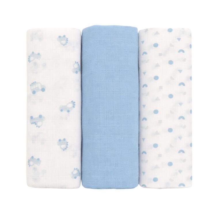 SQUARE GAUZE MUSLINS FOR NEWBORNS SET OF 3 PADDLES IX4004 Ellepi