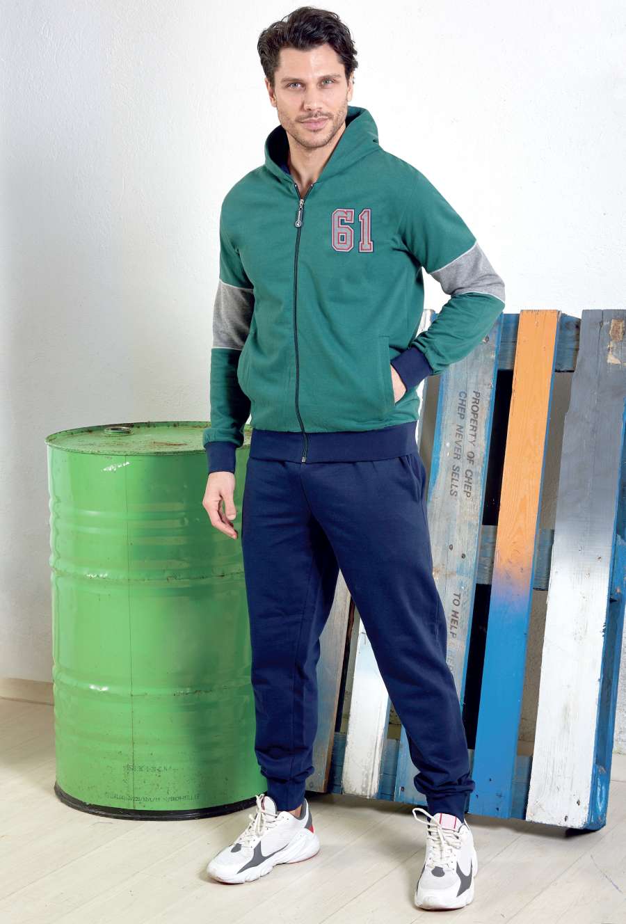 TUTA UOMO IN felpa di cotone con zip e cappuccio Navigare B228335 EUR 42,90  - PicClick IT